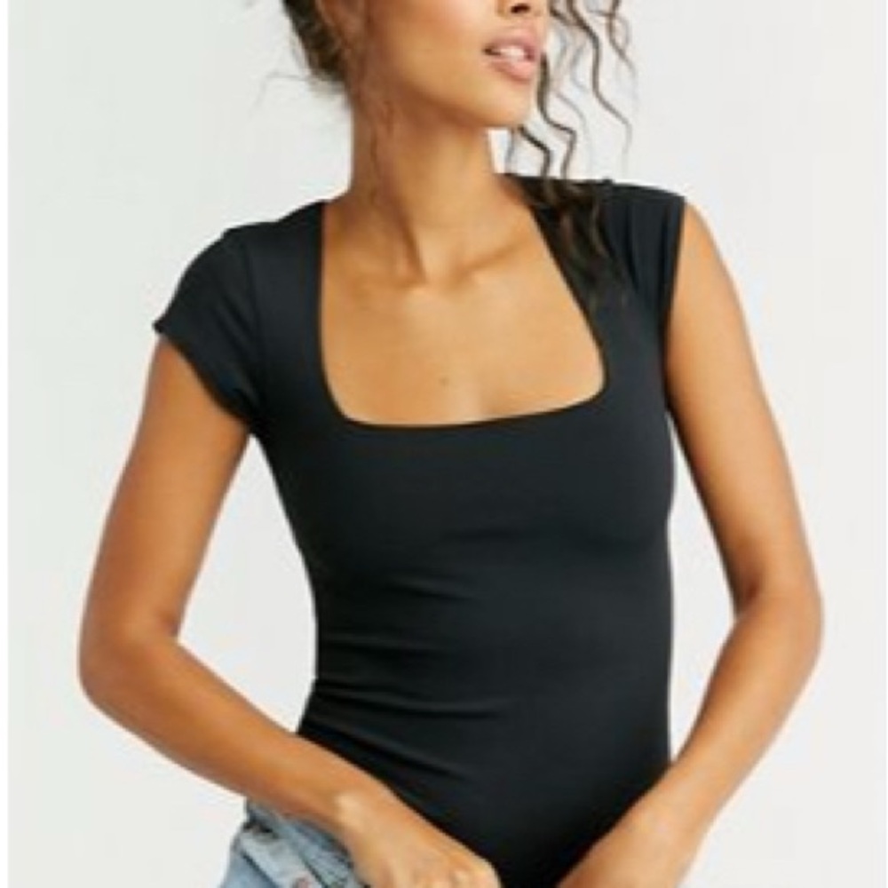 Free People Black Fair and Square Neck Duo Bodysuit